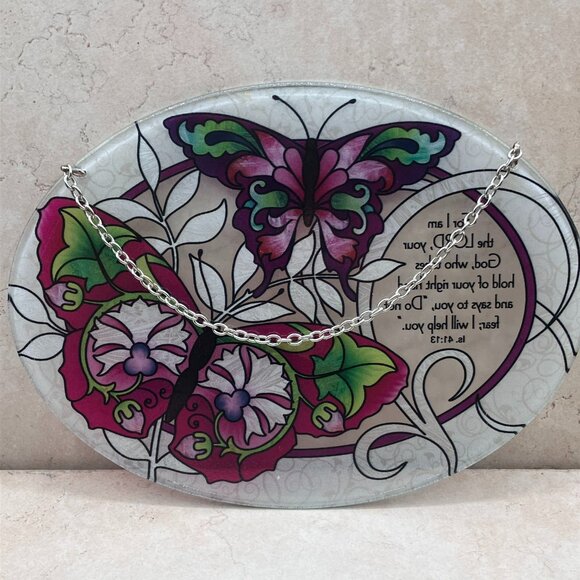 Joan Baker Designs Vintage Hand Painted Sun Catcher Butterflies Oval Scripture - Picture 10 of 10